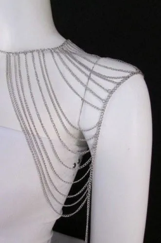 Silver Metal Thin Chain One Side Shoulder Drapes Casual Lady Gaga Style