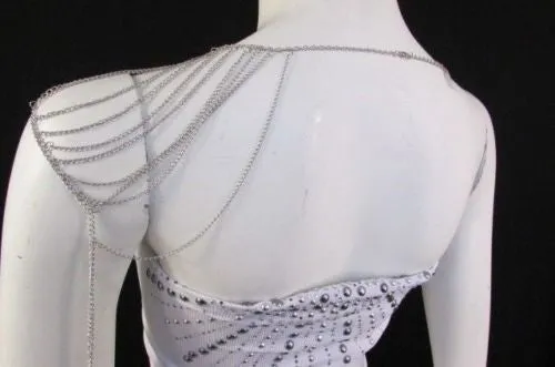 Silver Metal Thin Chain One Side Shoulder Drapes Casual Lady Gaga Style
