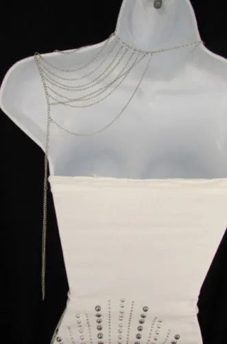 Silver Metal Thin Chain One Side Shoulder Drapes Casual Lady Gaga Style