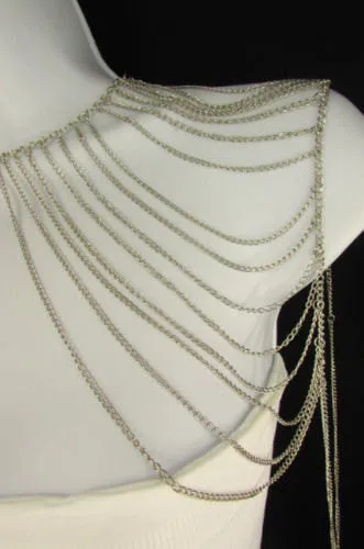Silver Metal Thin Chain One Side Shoulder Drapes Casual Lady Gaga Style