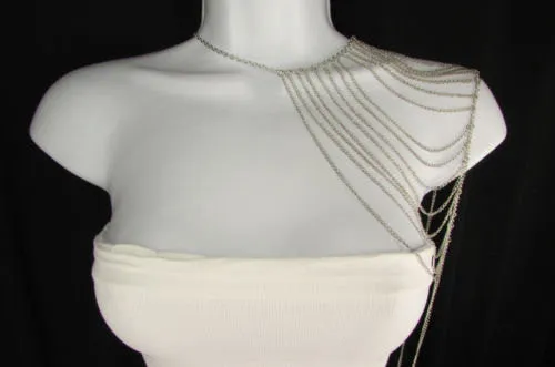 Silver Metal Thin Chain One Side Shoulder Drapes Casual Lady Gaga Style