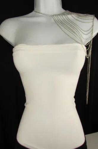 Silver Metal Thin Chain One Side Shoulder Drapes Casual Lady Gaga Style