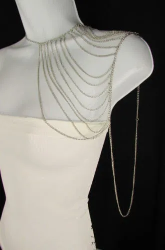 Silver Metal Thin Chain One Side Shoulder Drapes Casual Lady Gaga Style
