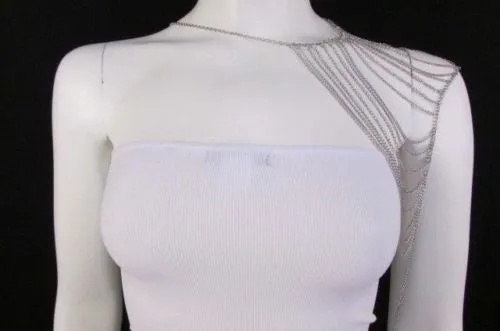 Silver Metal Thin Chain One Side Shoulder Drapes Casual Lady Gaga Style