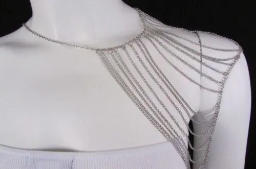 Silver Metal Thin Chain One Side Shoulder Drapes Casual Lady Gaga Style