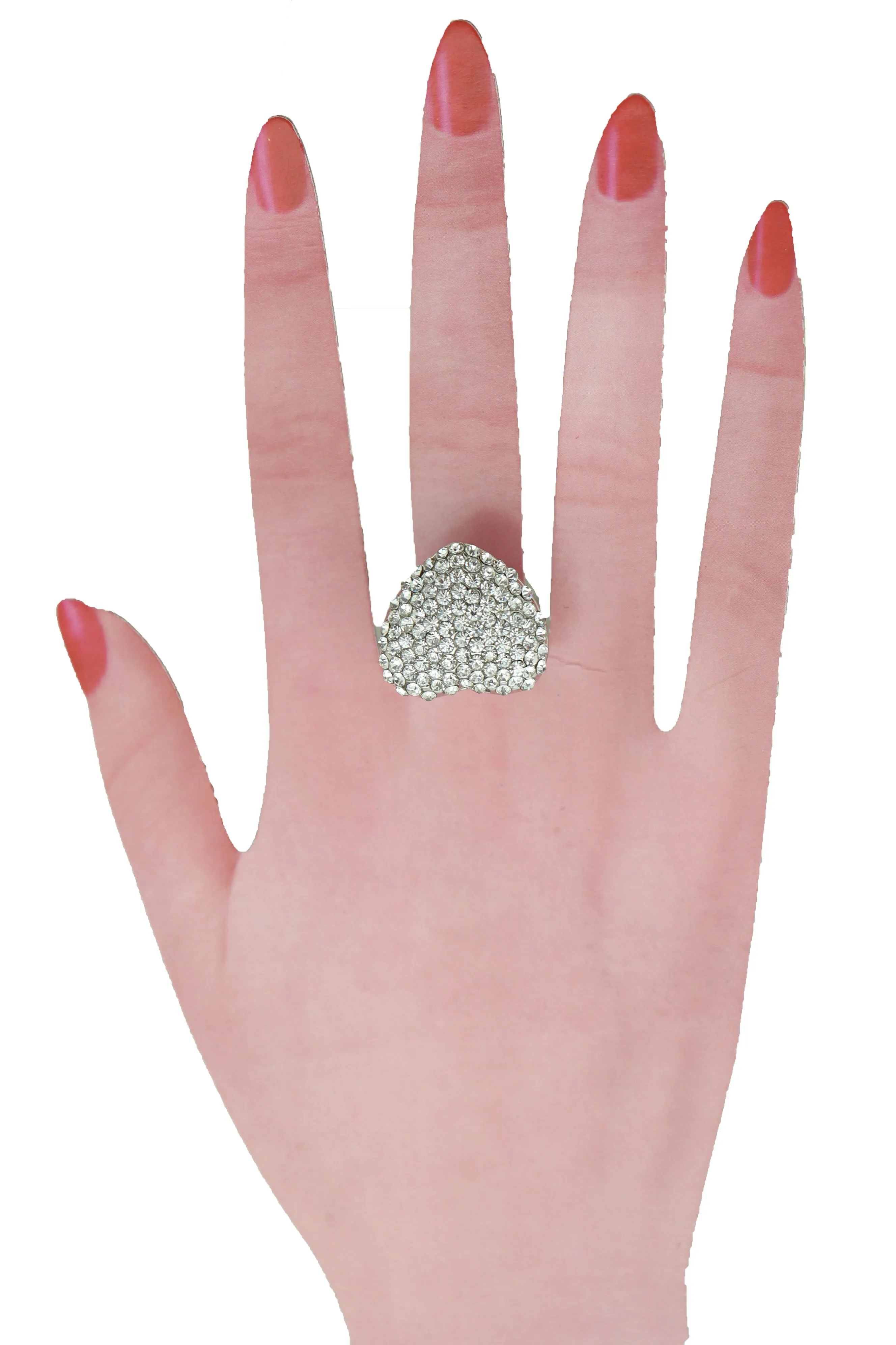 Silver Rhinestone Covered Heart Shaped Ring Size 7.5