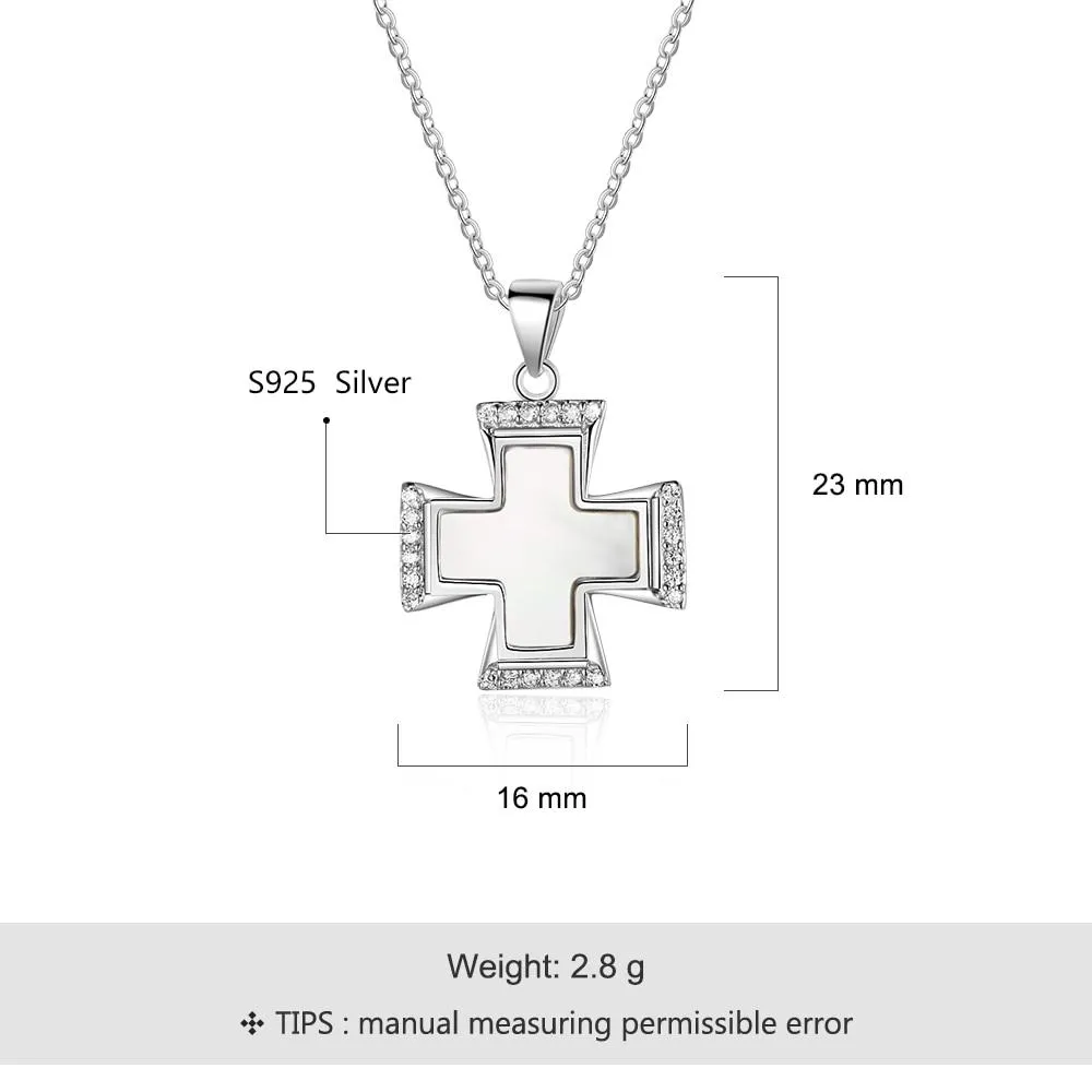 Silver Shell Necklace for Women with Cute Cross Pearl Oysters Pendant, Anniversary Gift Jewelry