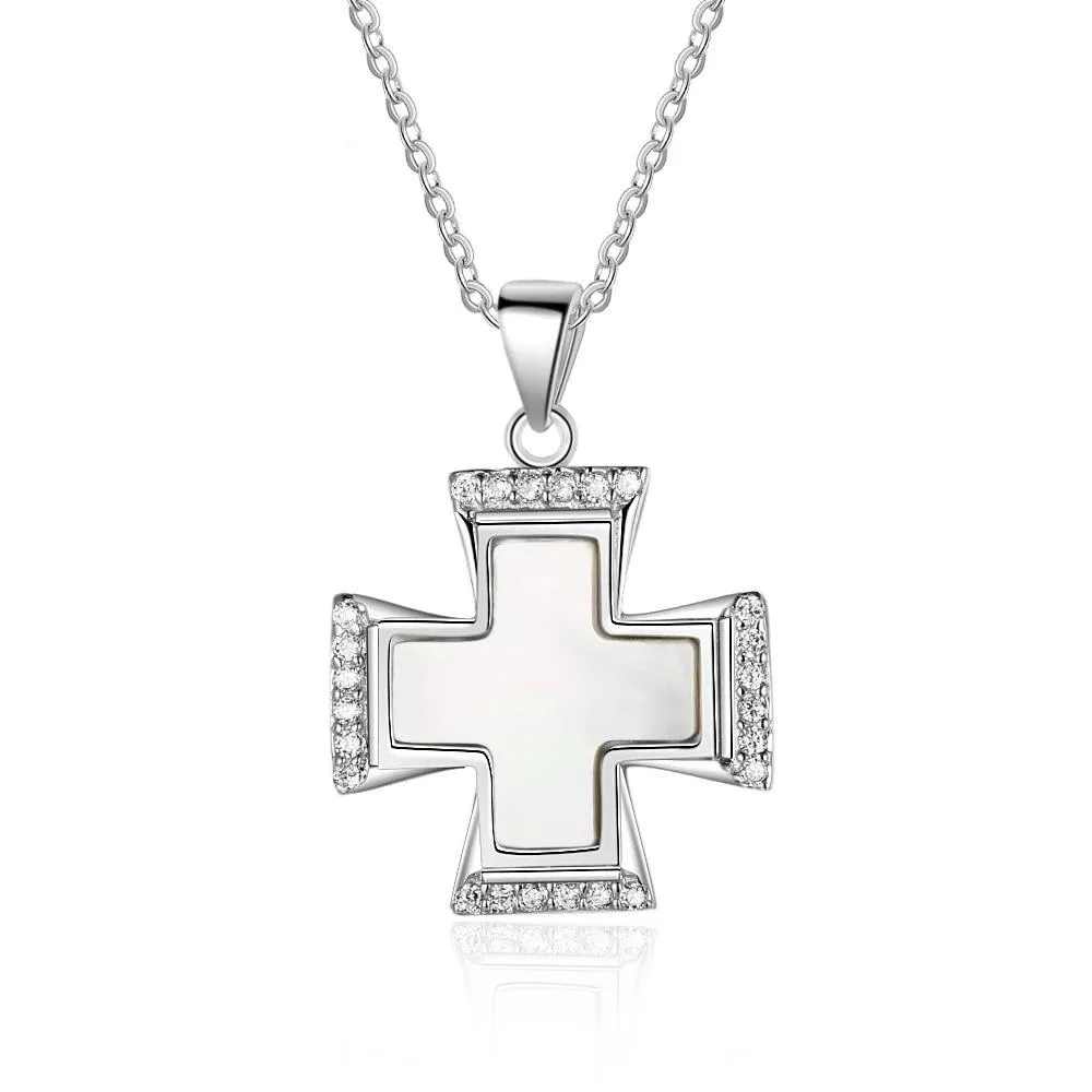 Silver Shell Necklace for Women with Cute Cross Pearl Oysters Pendant, Anniversary Gift Jewelry