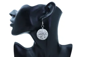 Silver White Disco Ball Dangle Earrings