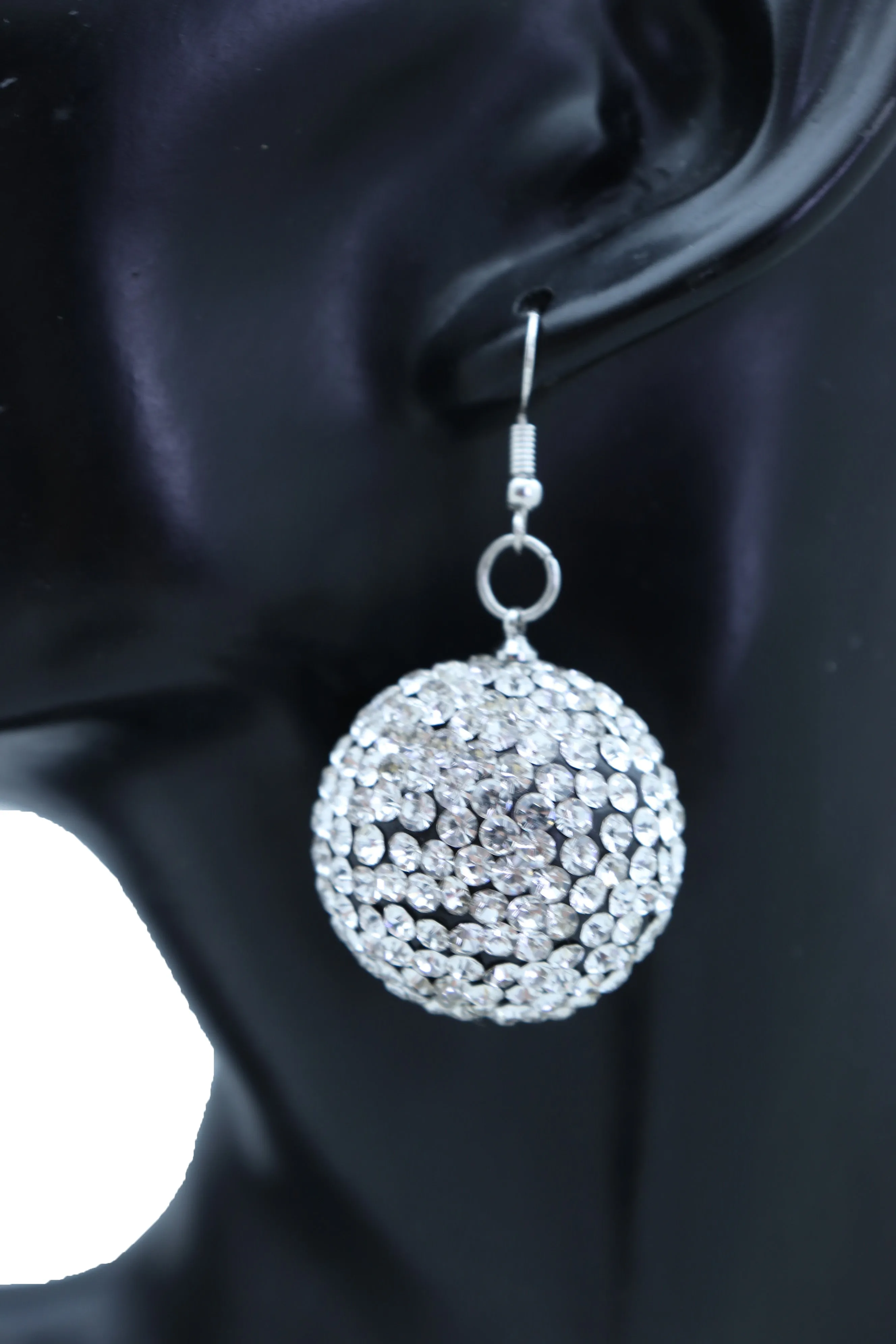 Silver White Disco Ball Dangle Earrings