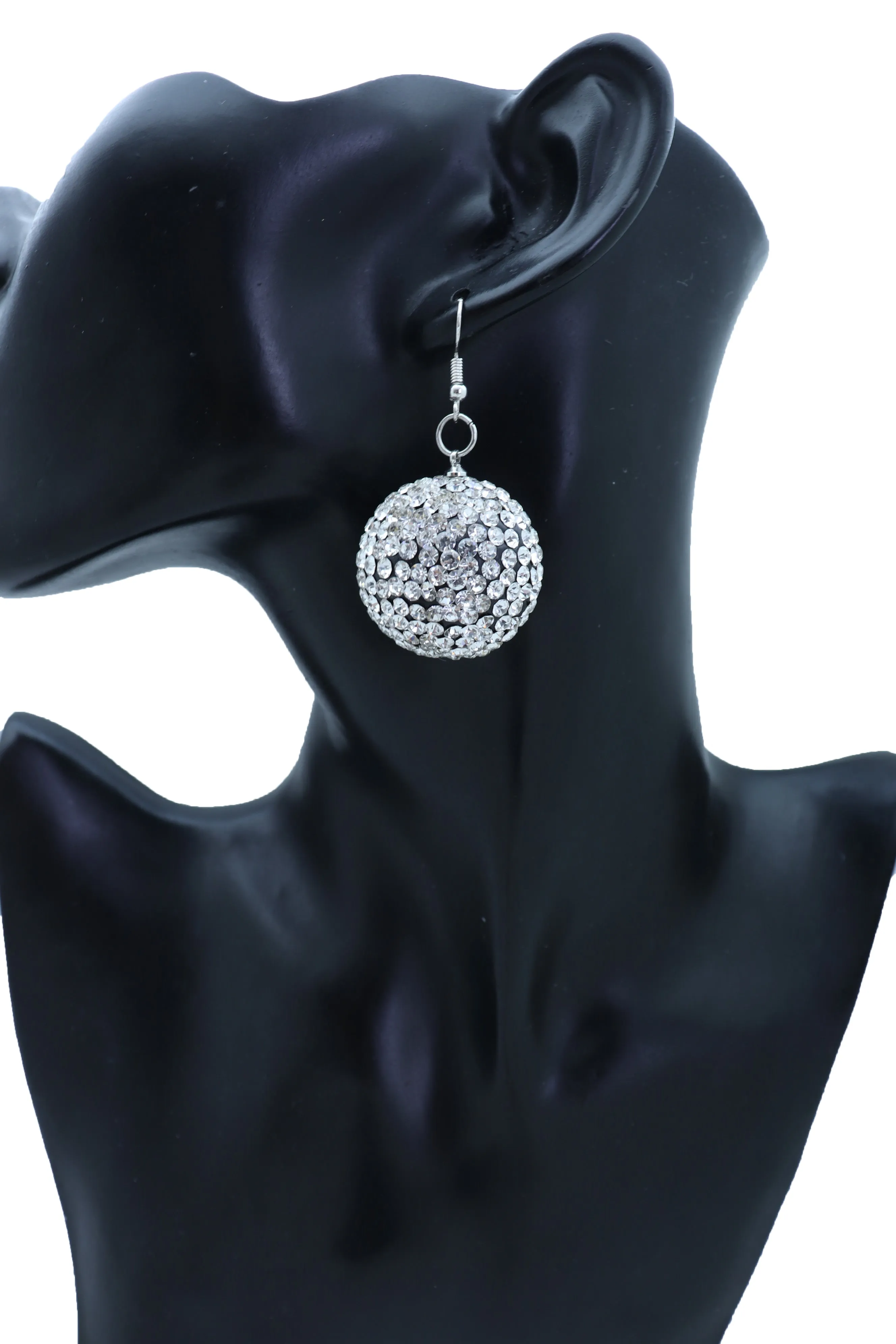 Silver White Disco Ball Dangle Earrings
