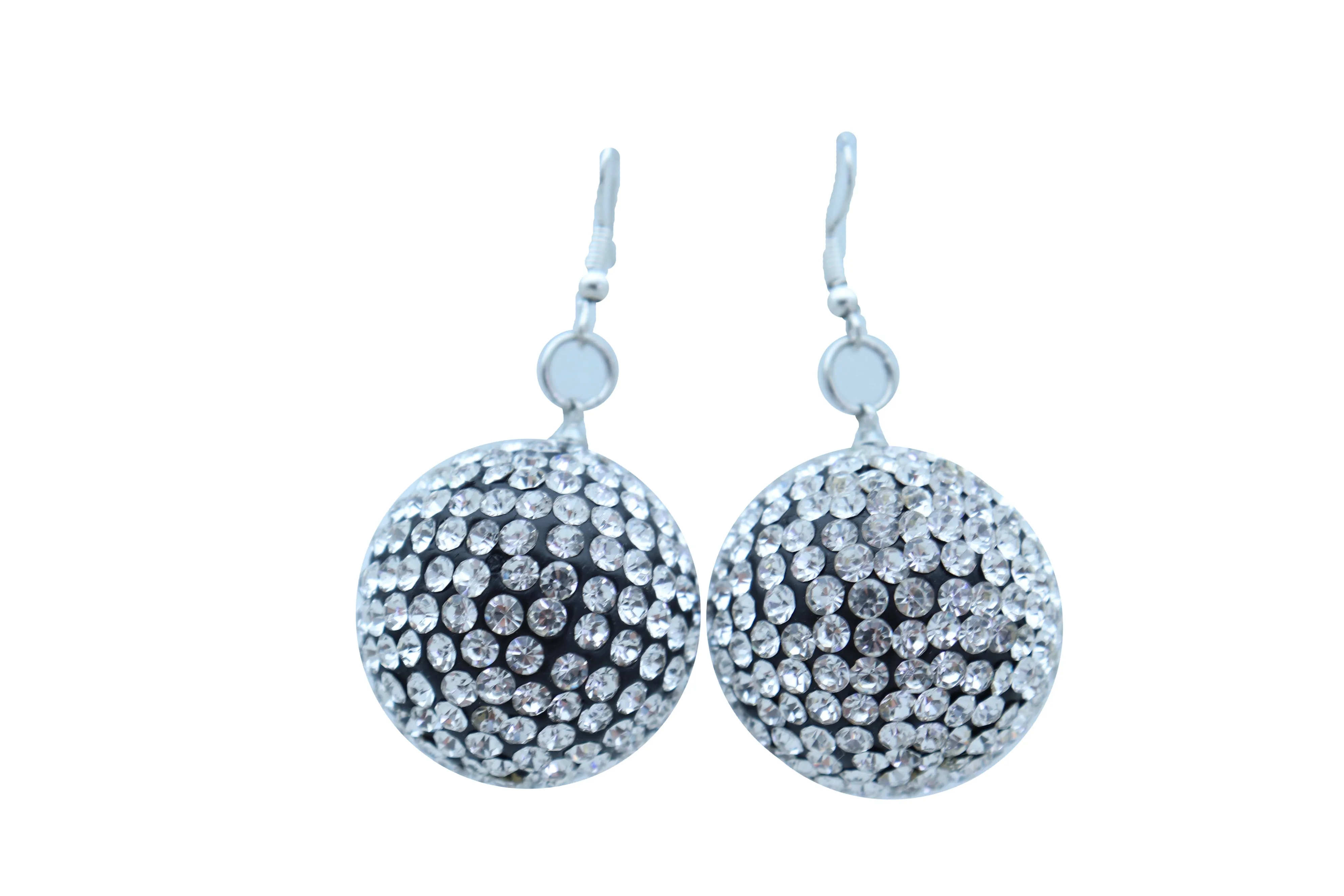 Silver White Disco Ball Dangle Earrings