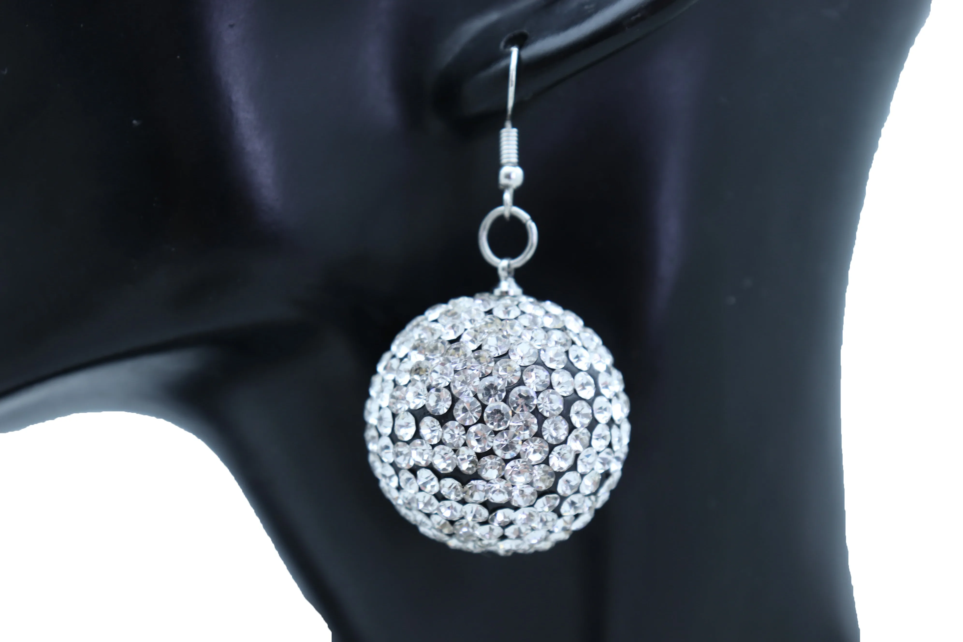 Silver White Disco Ball Dangle Earrings