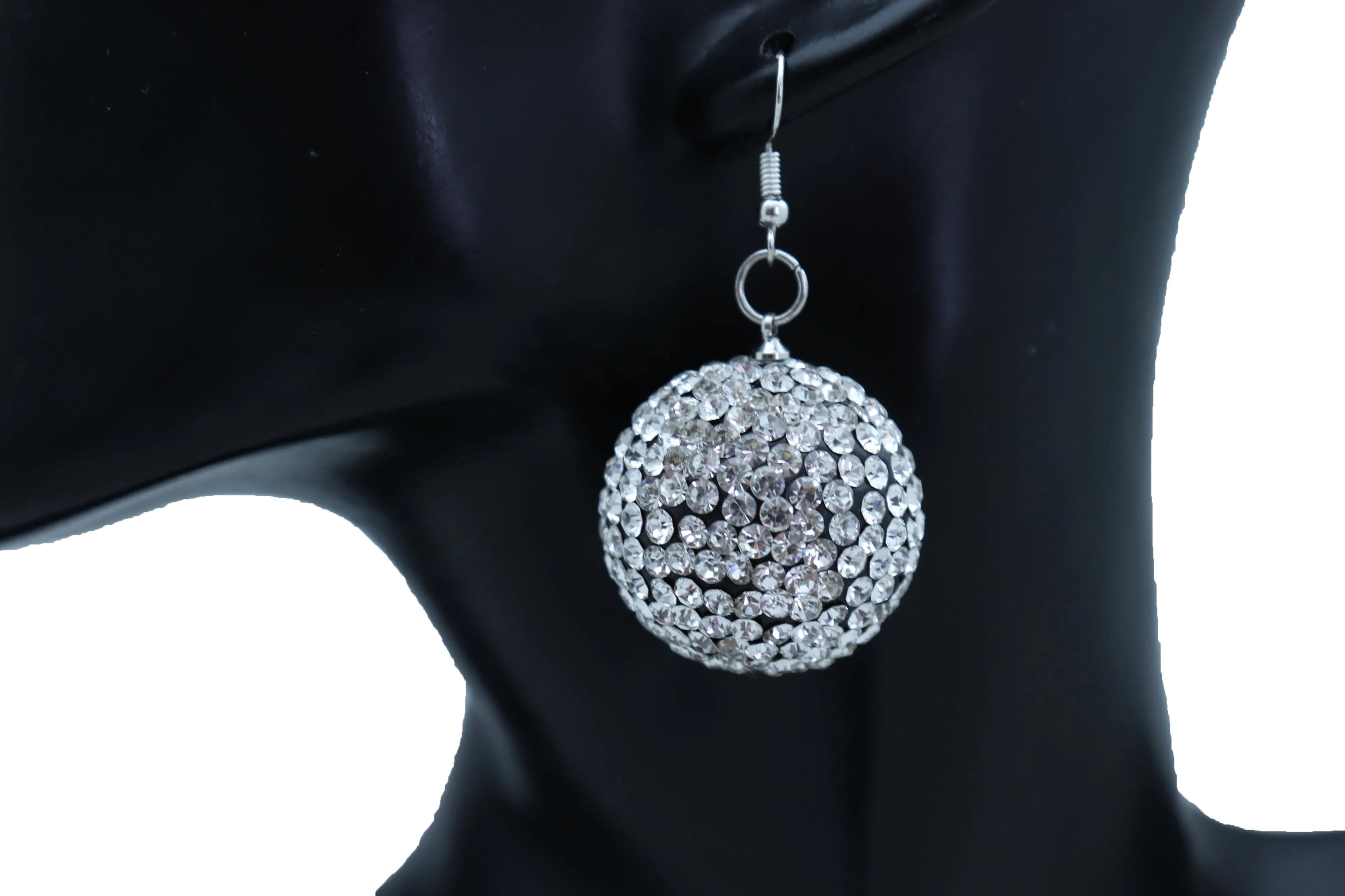 Silver White Disco Ball Dangle Earrings