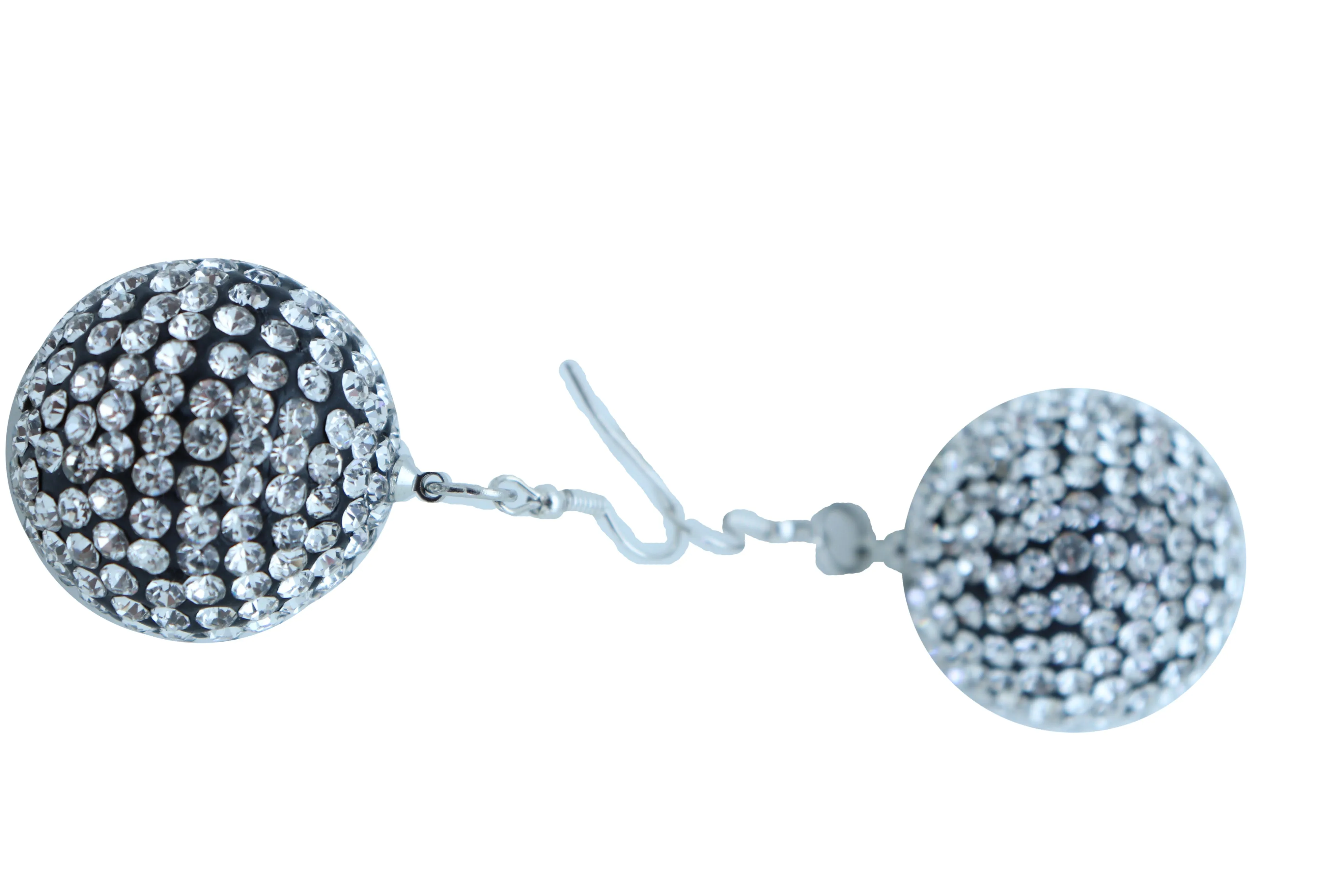 Silver White Disco Ball Dangle Earrings