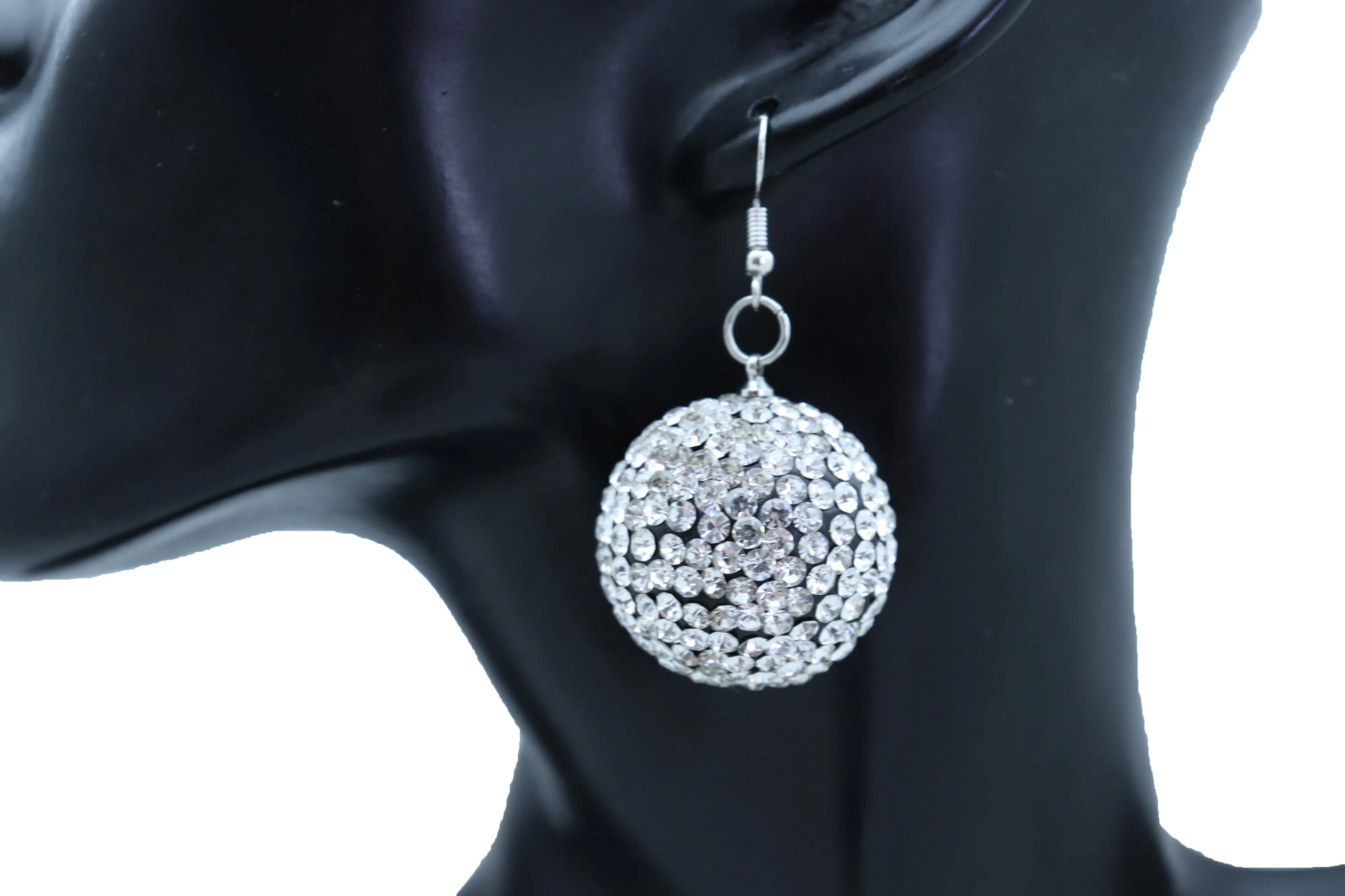 Silver White Disco Ball Dangle Earrings
