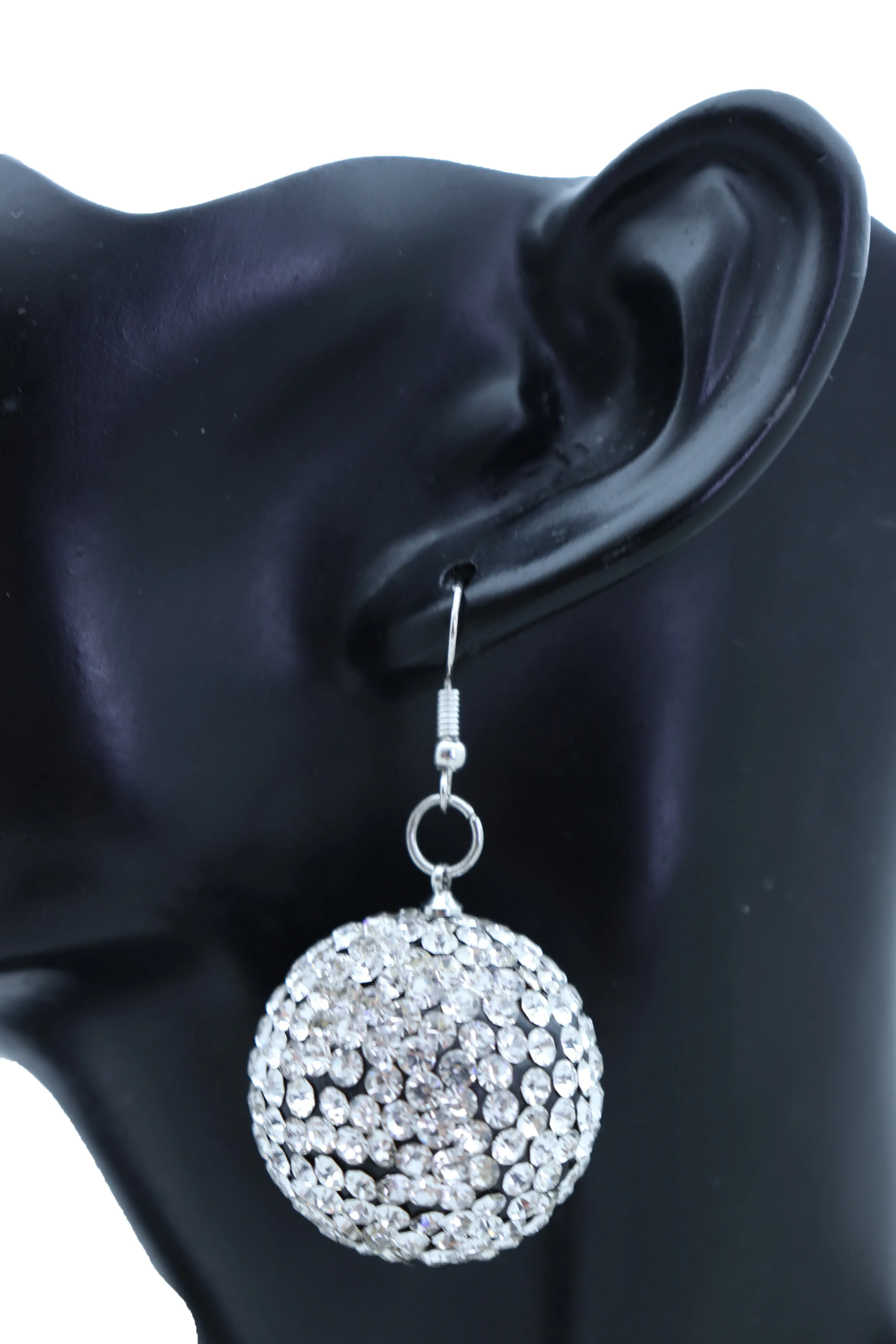Silver White Disco Ball Dangle Earrings