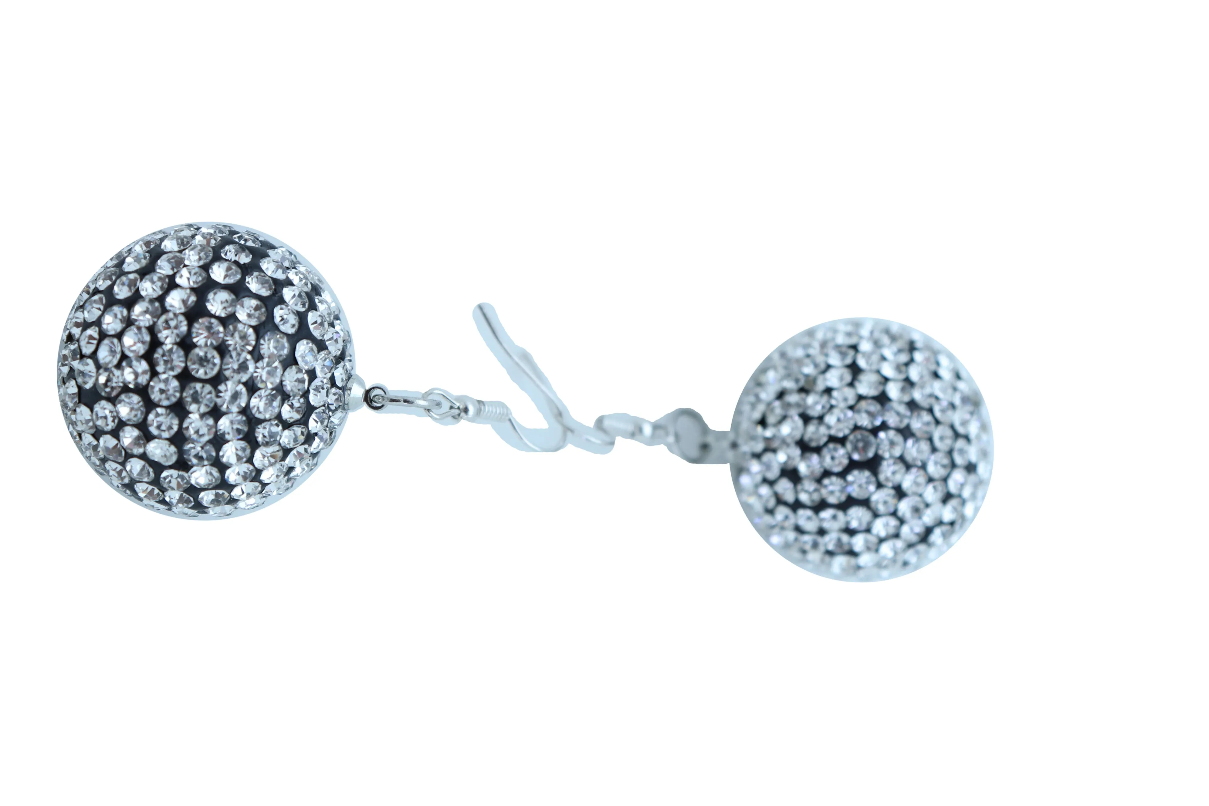 Silver White Disco Ball Dangle Earrings