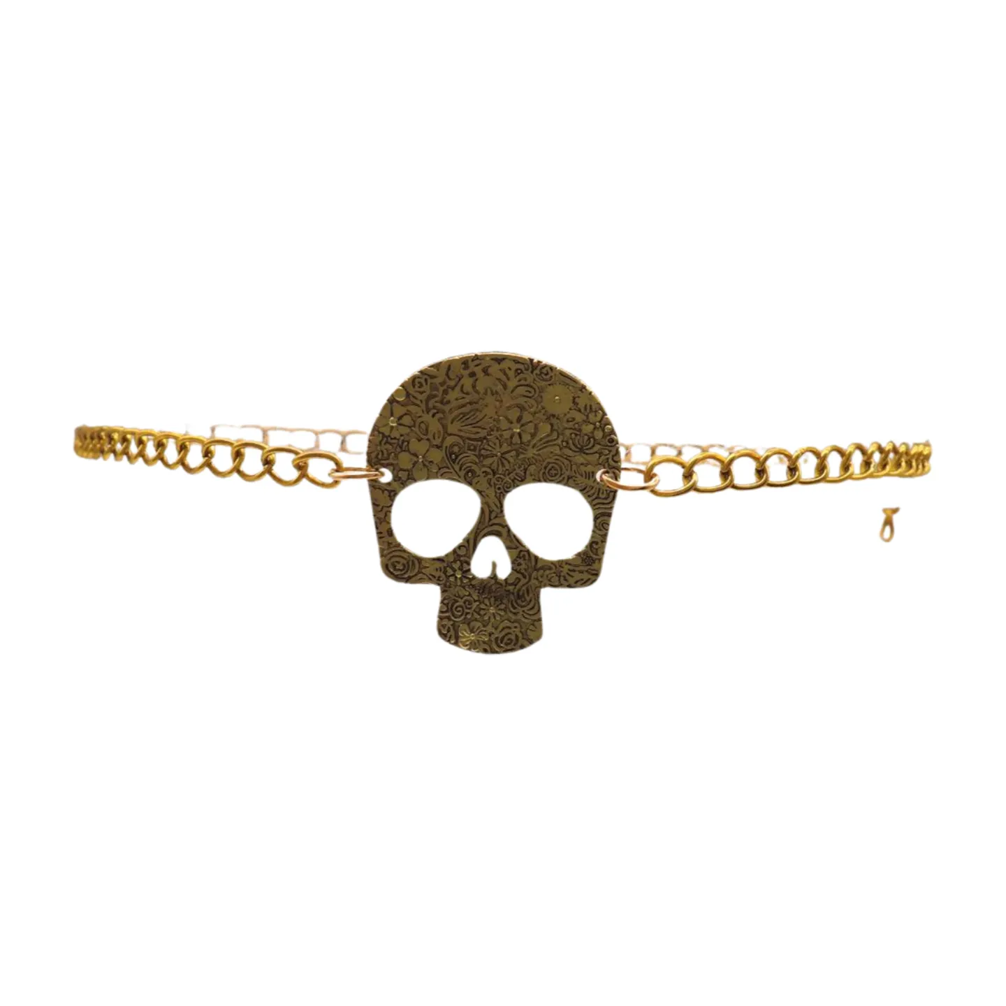 Skeleton Skull Charm Gold Metal Chain Belt
