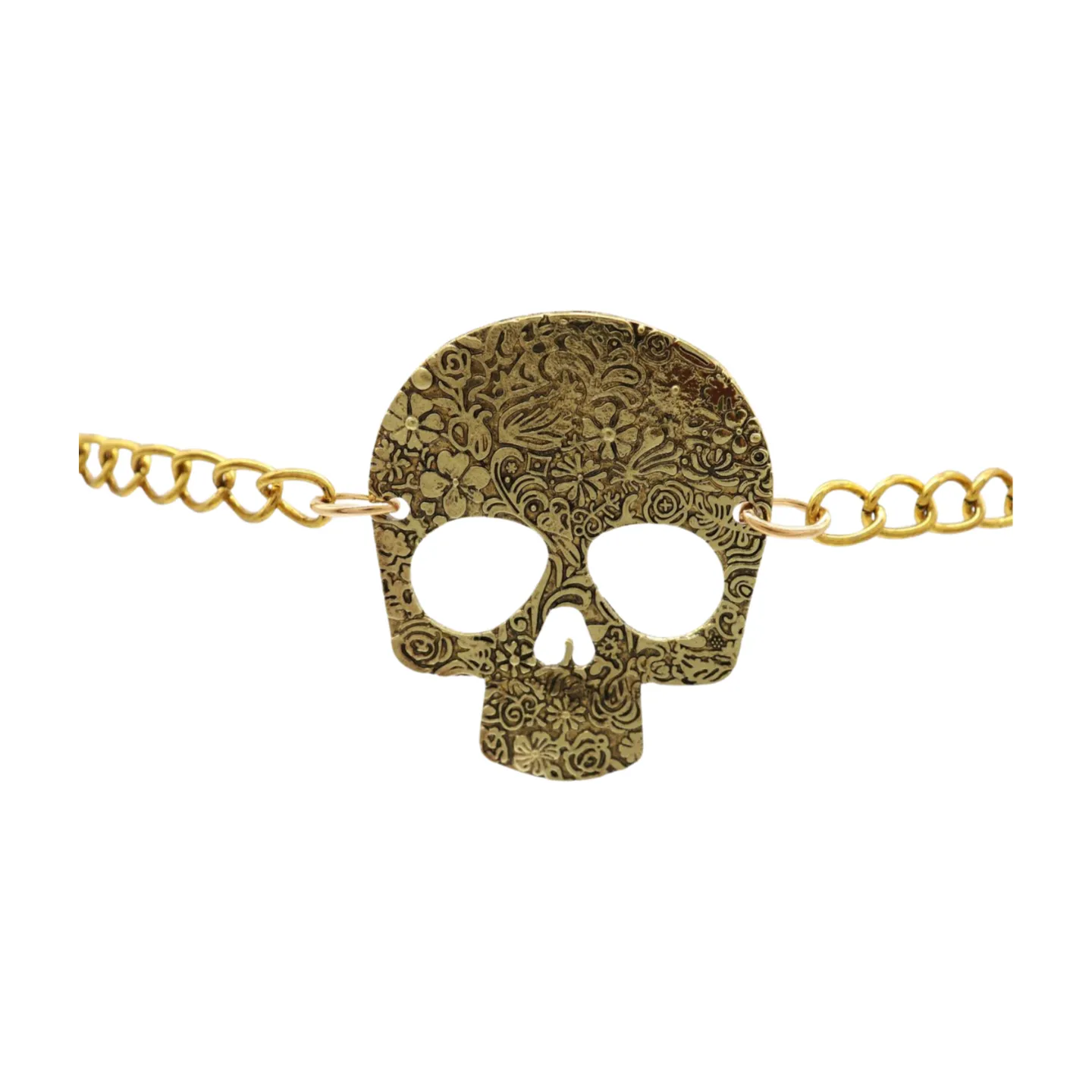 Skeleton Skull Charm Gold Metal Chain Belt