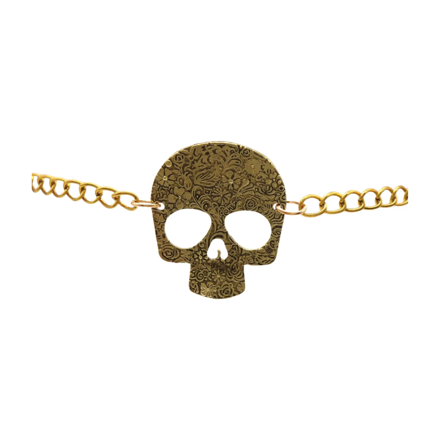 Skeleton Skull Charm Gold Metal Chain Belt