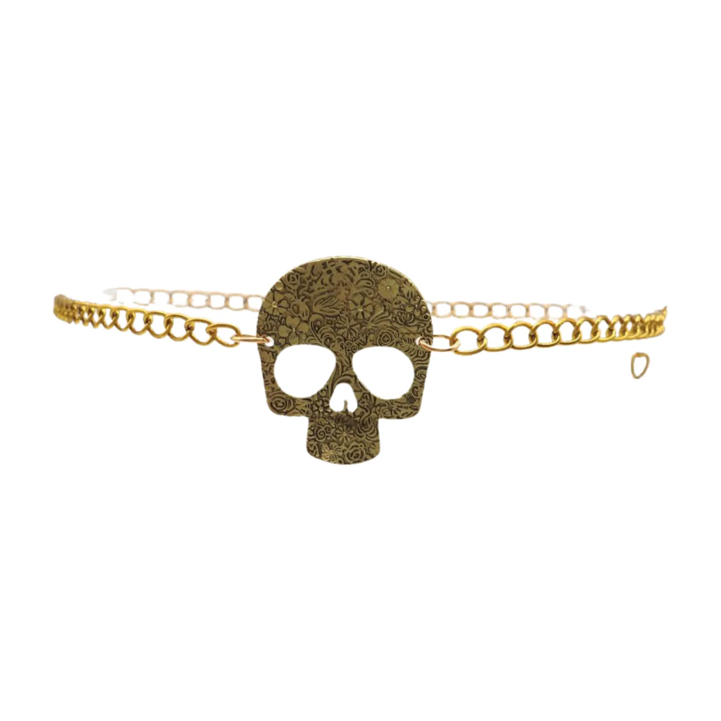 Skeleton Skull Charm Gold Metal Chain Belt