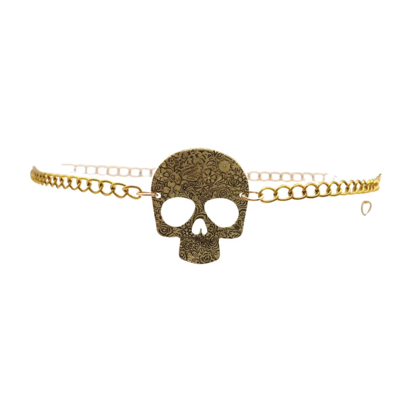 Skeleton Skull Charm Gold Metal Chain Belt