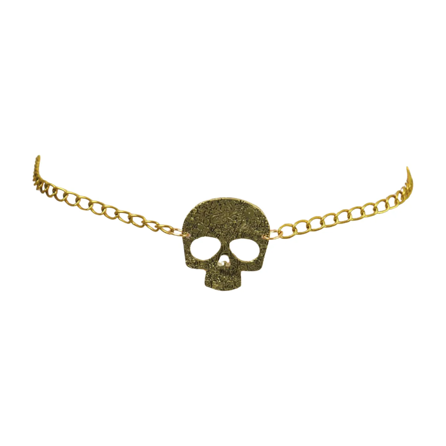 Skeleton Skull Charm Gold Metal Chain Belt
