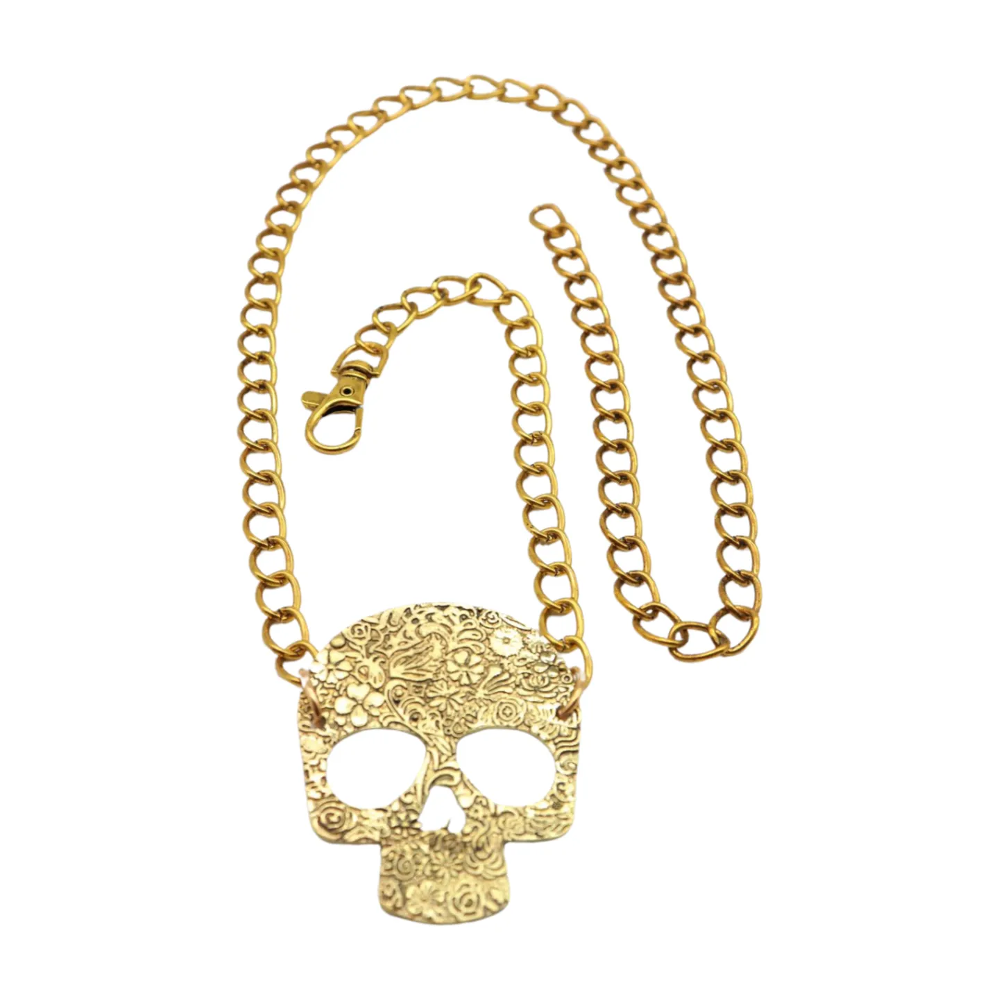 Skeleton Skull Charm Gold Metal Chain Belt
