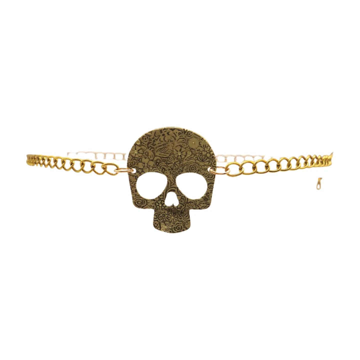Skeleton Skull Charm Gold Metal Chain Belt