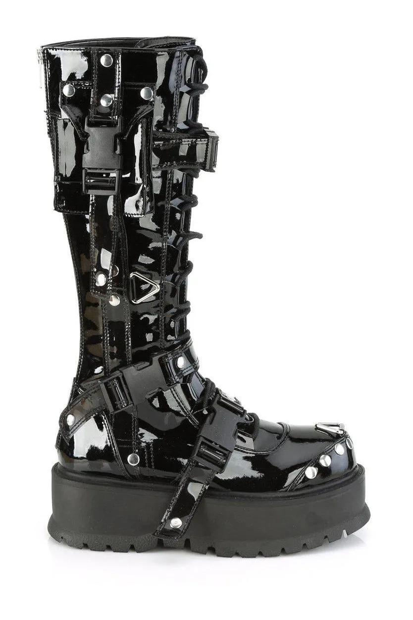 SLACKER-260 Knee Boot | Black Patent
