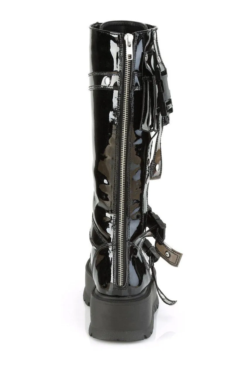 SLACKER-260 Knee Boot | Black Patent