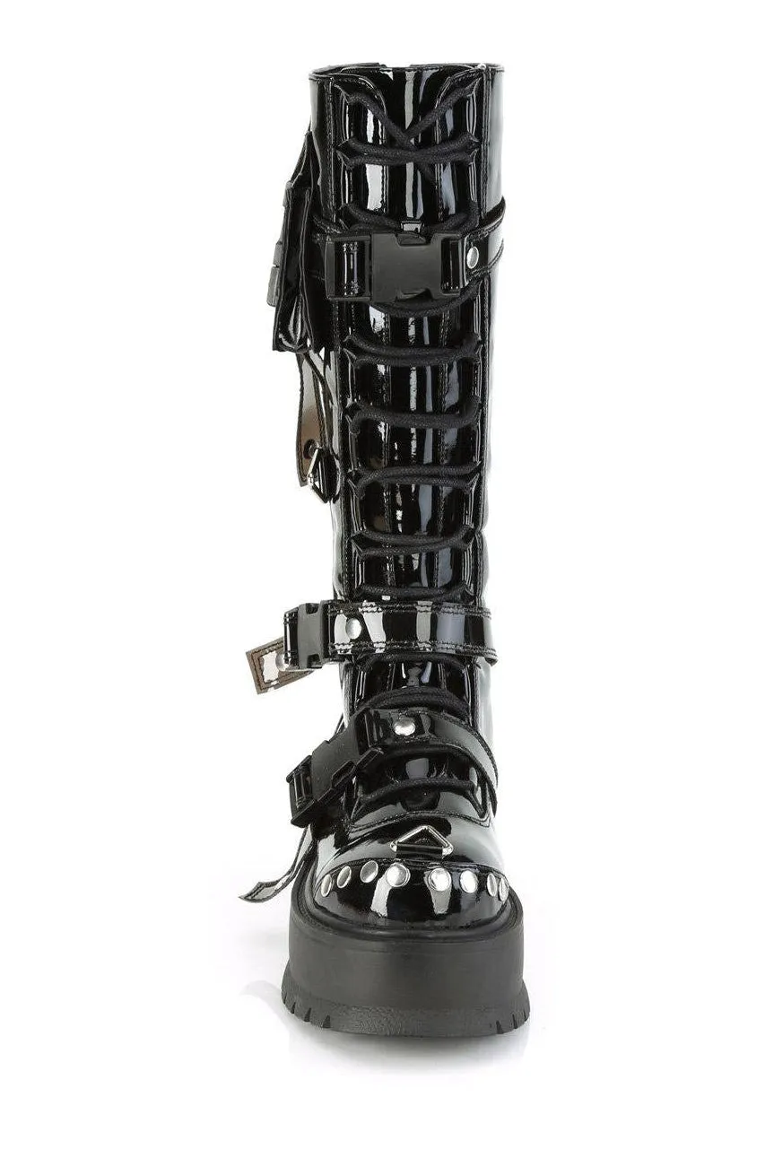 SLACKER-260 Knee Boot | Black Patent