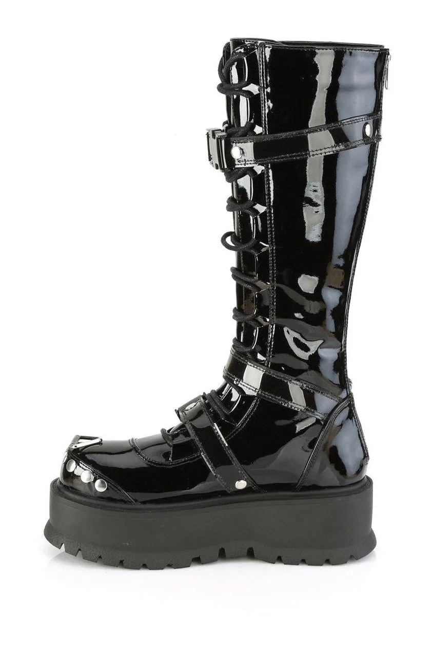 SLACKER-260 Knee Boot | Black Patent