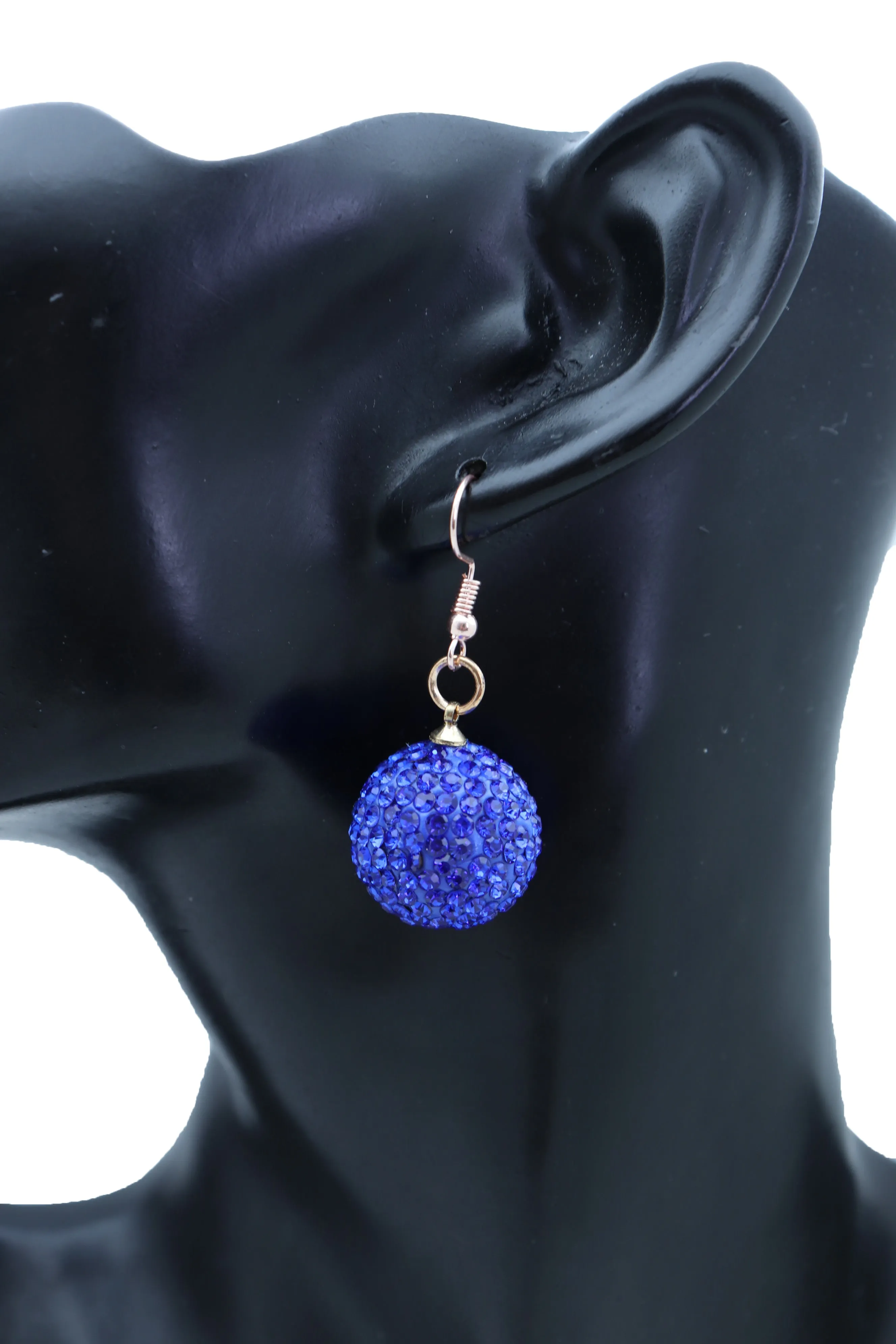 Small Blue Disco Ball Dangle Earrings