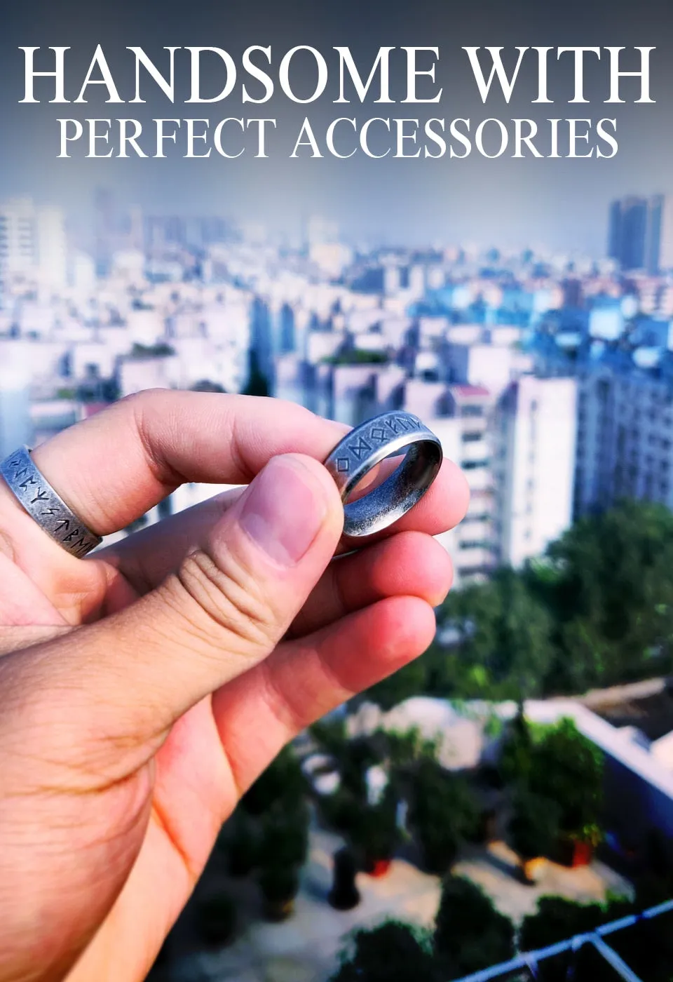 Stainless steel LORD OF KRATOS Rune Fashion Style Ring
