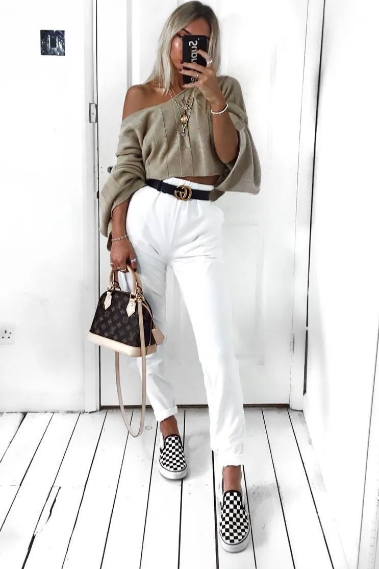 Stone Striped Cropped Batwing Jumper - Karri