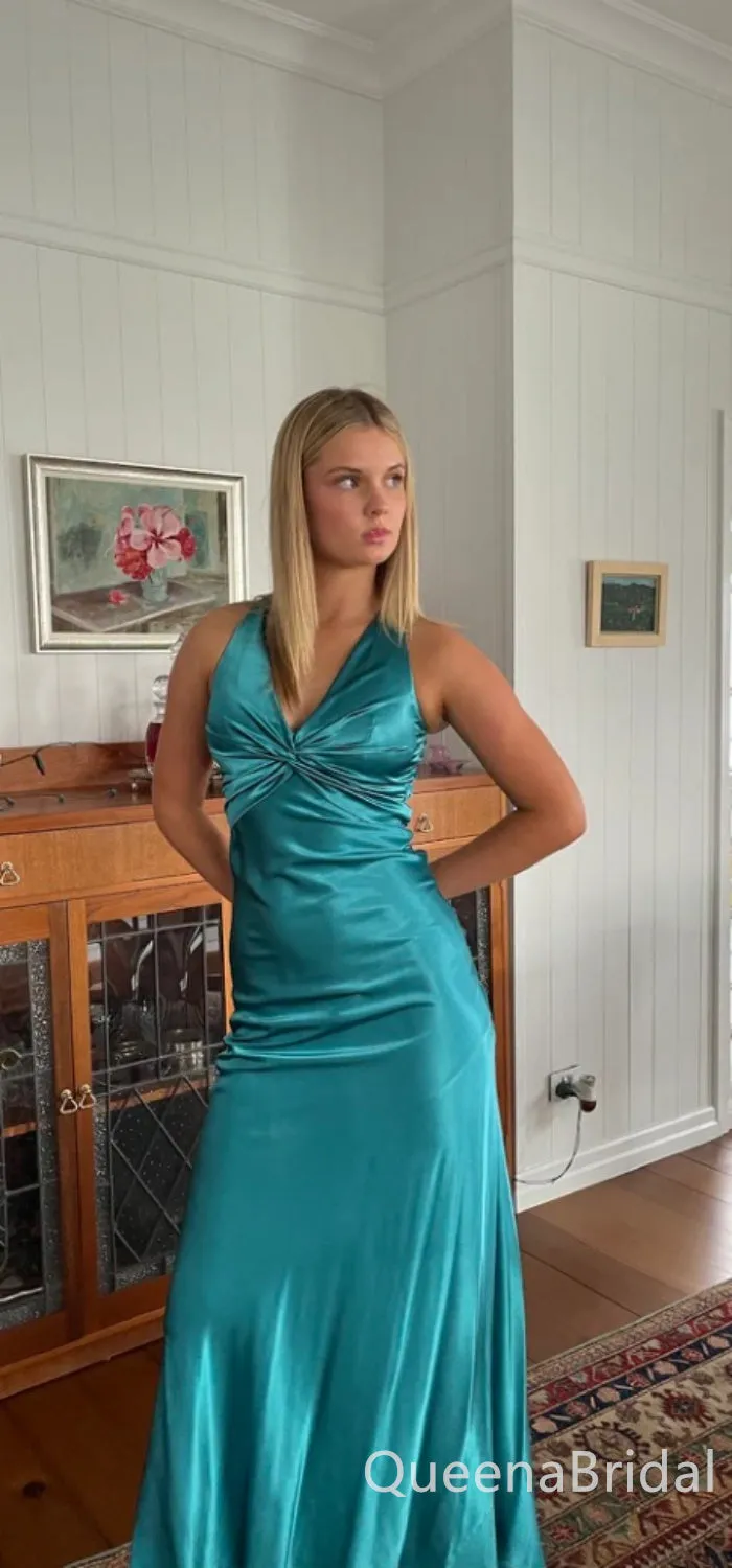 Stunning V Neck Bow Sheath Long Prom Dresses to Impress ,WGP1555