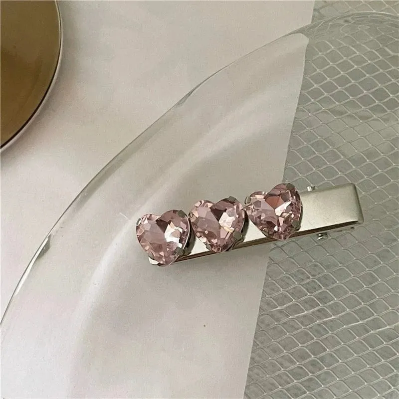 Sweet Crystal Inlaid Enamel Star Heart Bowknot Hair Clips Set