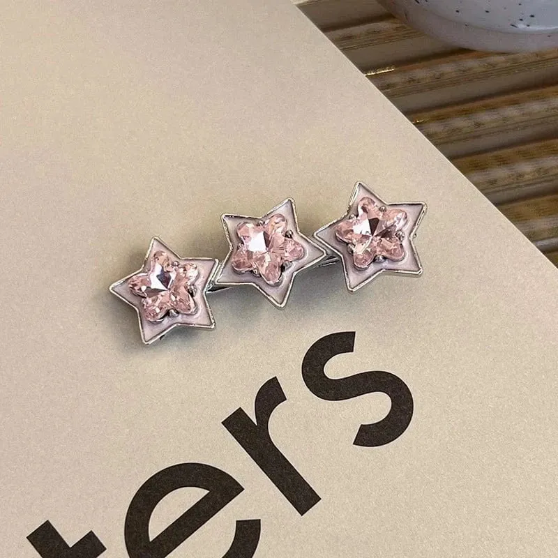 Sweet Crystal Inlaid Enamel Star Heart Bowknot Hair Clips Set