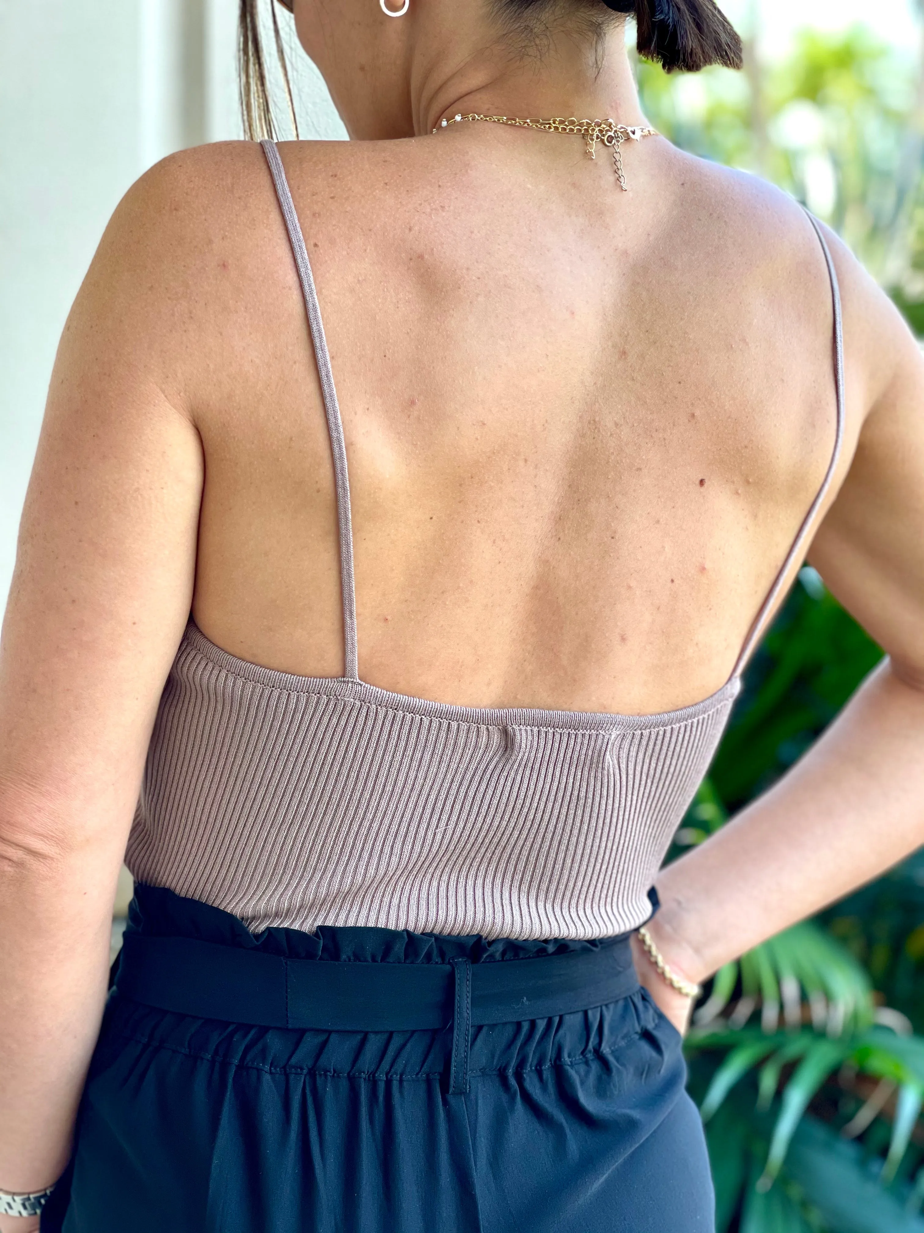 Sweetheart Line Spaghetti Straps Ribbed Top