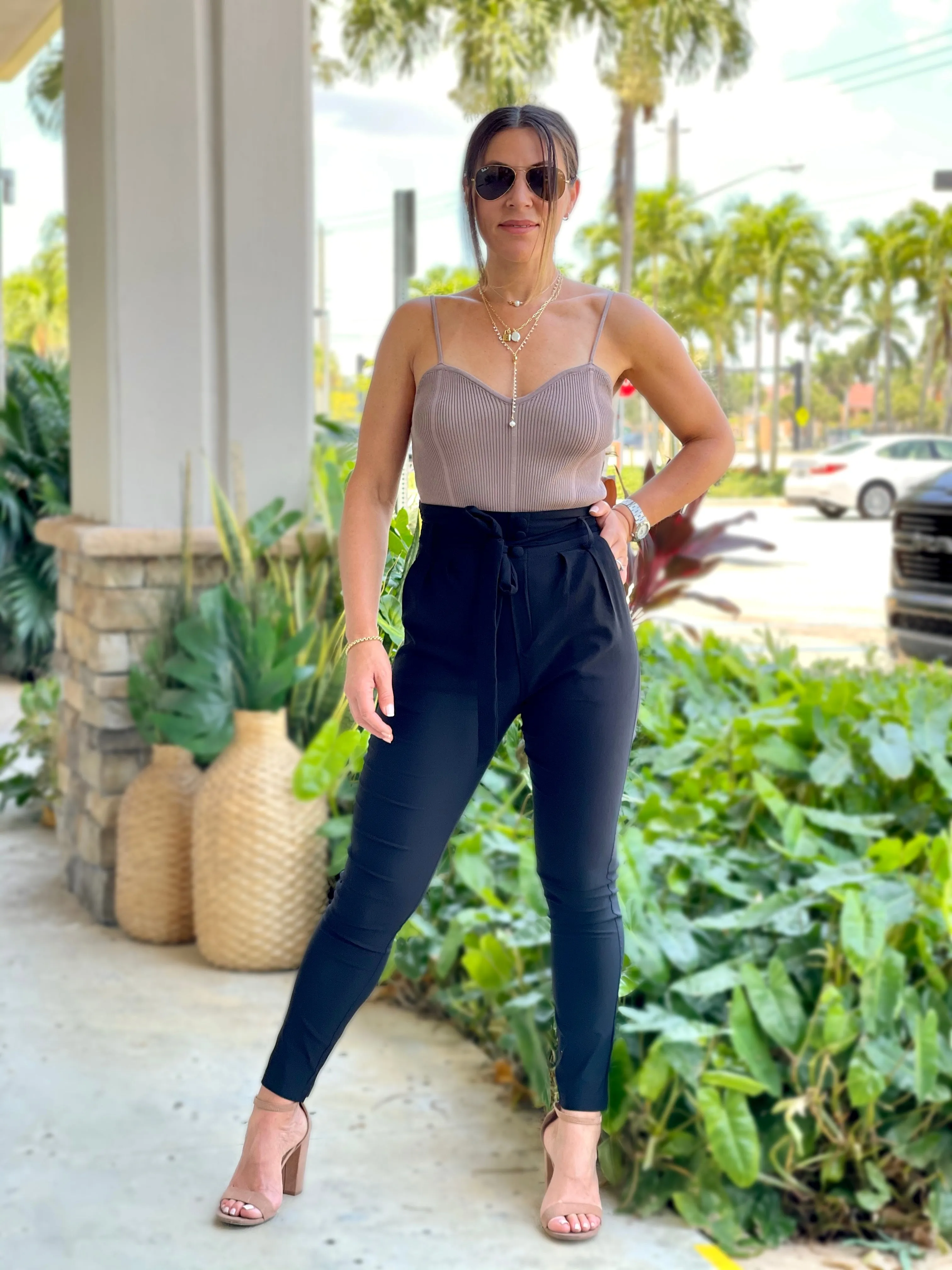 Sweetheart Line Spaghetti Straps Ribbed Top
