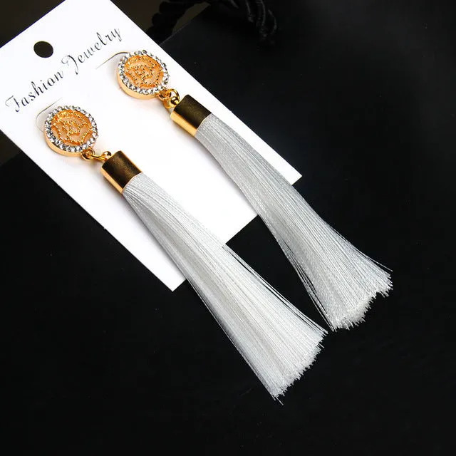Tassel Earrings Boho Bohemian Long Exaggerated Rose Flower Dangling Earrings for Women Orecchini Lunghi Oorbellen Lang Kolczyki