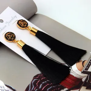 Tassel Earrings Boho Bohemian Long Exaggerated Rose Flower Dangling Earrings for Women Orecchini Lunghi Oorbellen Lang Kolczyki