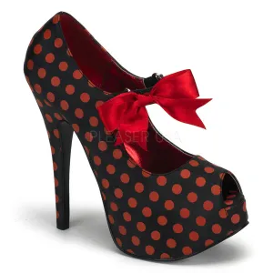 TEEZE-25  Black Satin Pu-Red (Polka Dots)