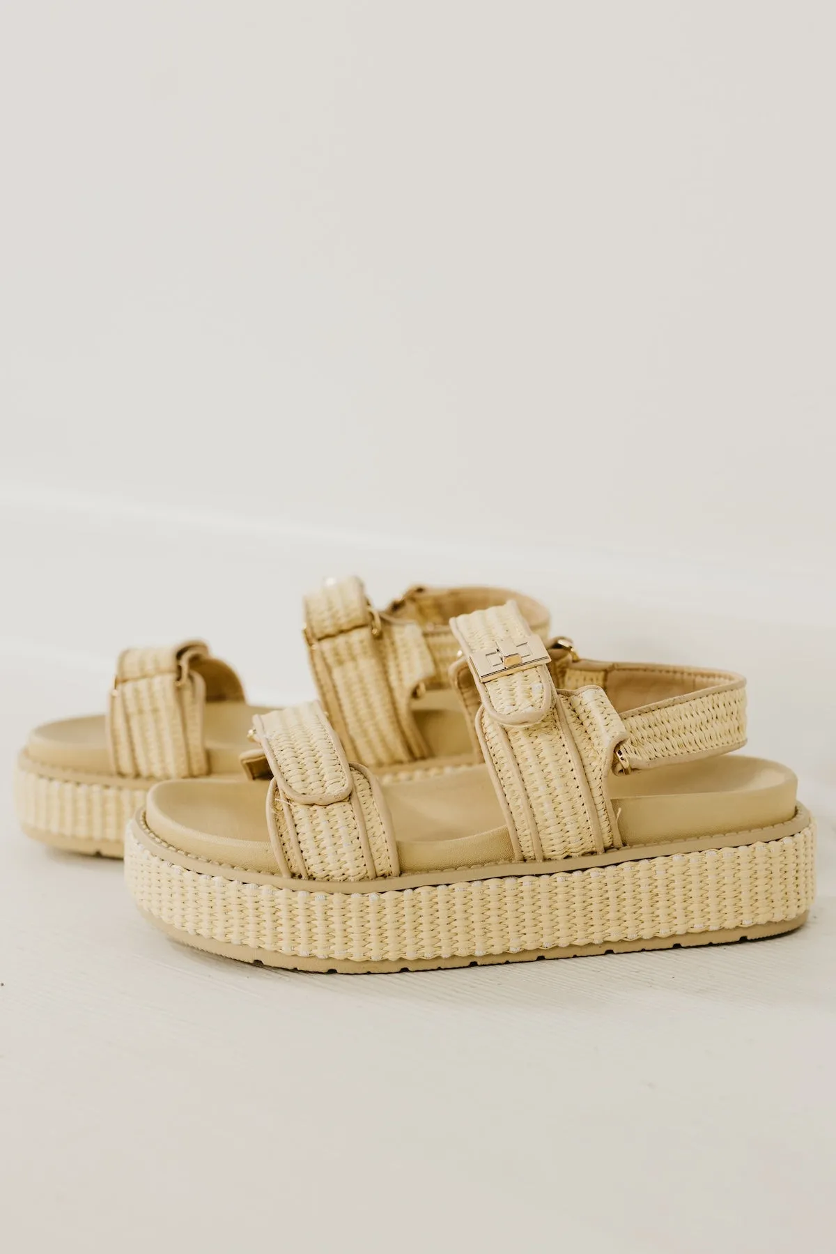 The Gogo Velcro Strap Raffia  Platform Sandal