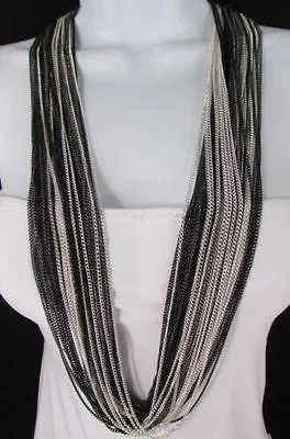 Thin Multi Chain Long Strands Necklace   Earrings
