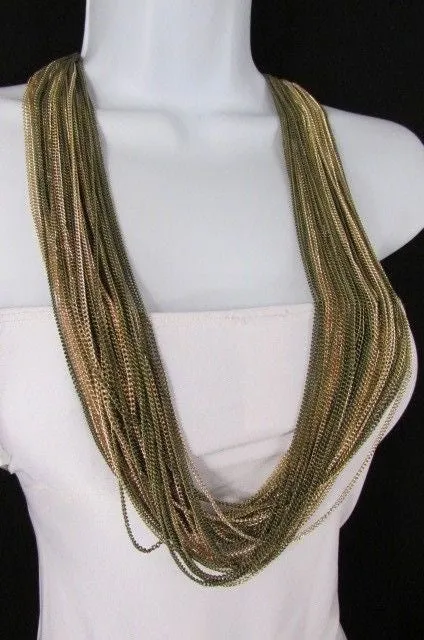 Thin Multi Chain Long Strands Necklace   Earrings