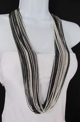 Thin Multi Chain Long Strands Necklace   Earrings