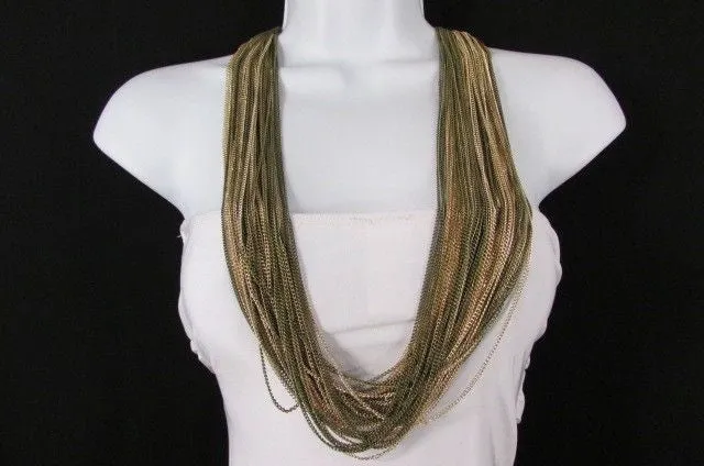 Thin Multi Chain Long Strands Necklace   Earrings